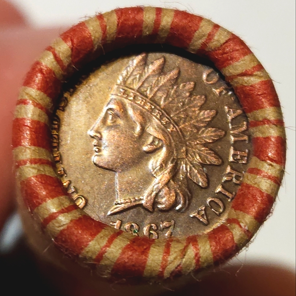 1867 Indian Head/1914-D Wheat Cent Enders on Unsearched Roll of 50 Wheat Pennies